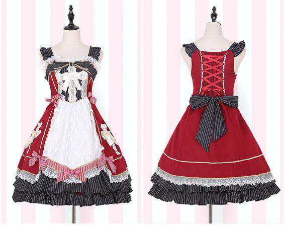 夏　ゴスロリワンピース ドレス ロリィタ OP長袖膝丈 Lolita ロリータ コスプレ エプロン 日常洋服リボン可愛い　かわいい　日系